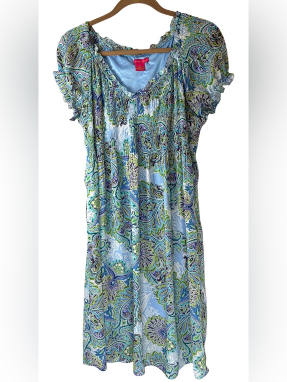 Feminine Boho Paisley Floral Kentucky Derby Blue Purple Dress Lined